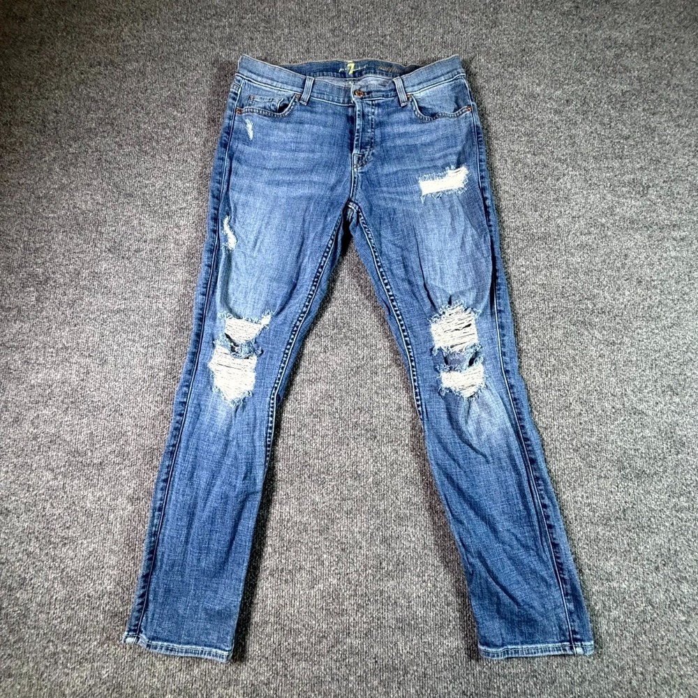 7 For All Mankind Josefina Jeans Women 28x27 Blue Cotton Denim Boyfriend Stretch